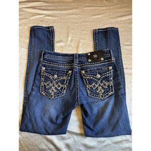 Miss Me Women's Skinny Jeans - Blue with Silver Accents